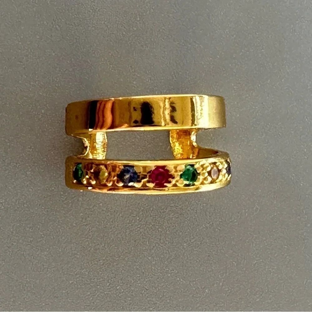 14K Gold Vermeil Multicolor Rainbow Ear Cuff Earring